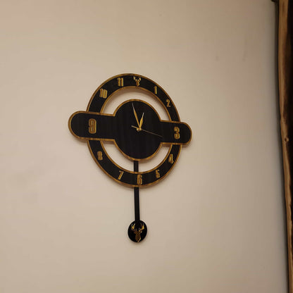 Modern Dual-Layer Deer Pendulum Acrylic Wall Clock – Black & Gold (16 Inches)