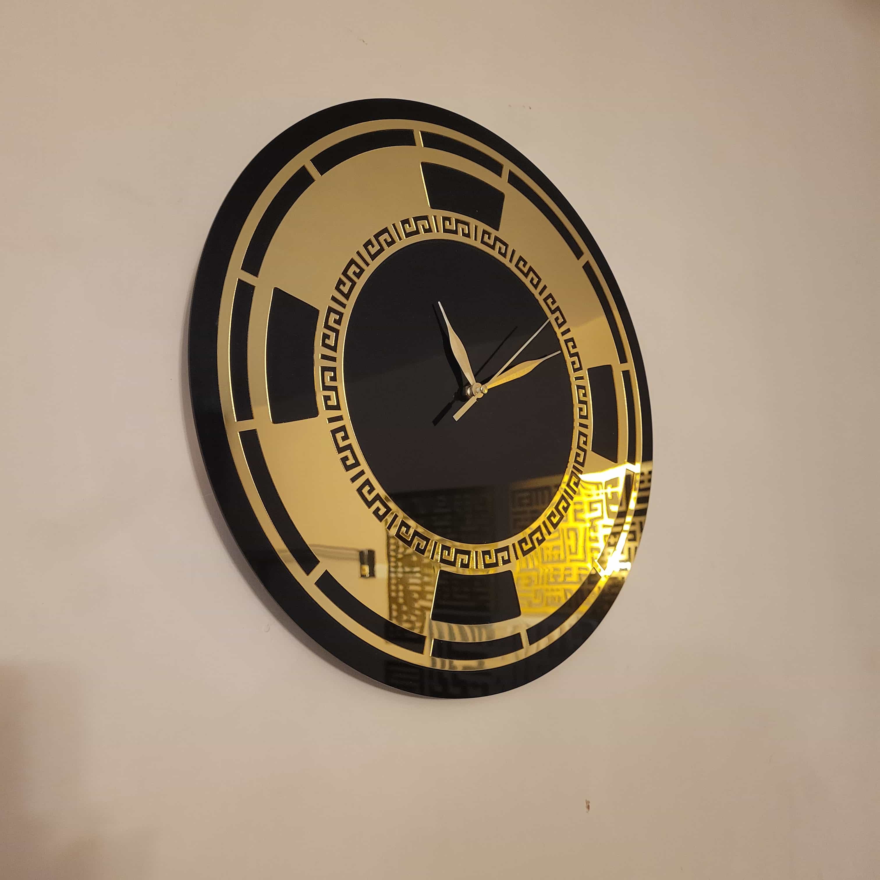 Modern Dual-Layer Acrylic Wall Clock – Black & Gold (16 Inches)