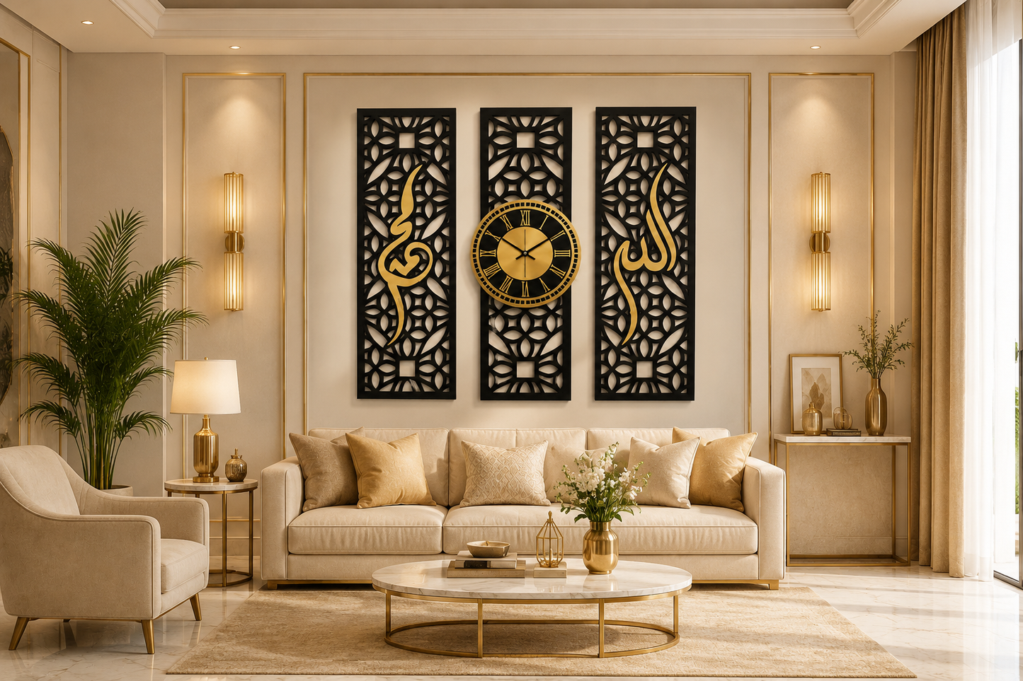Allah Muhammad Premium Wall Clock Set - 3 Panel Wall decor Set